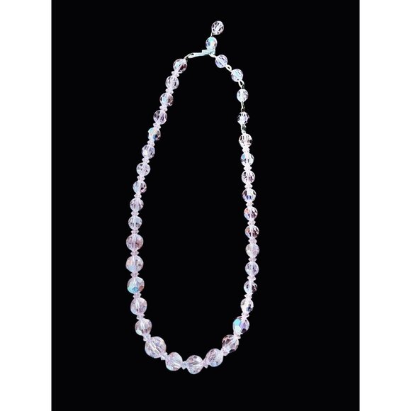 Pink Aurora Borealis Faceted Glass Bead Necklace 18" L Vintage - Picture 3 of 9